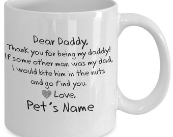 The ORIGINAL! Bite Him in the Nuts Personalized Dog Dad Mug, Funny DOG DAD Coffee Mug, Birthday, Father's Day, Gift from Dog, Dog Photo Mug