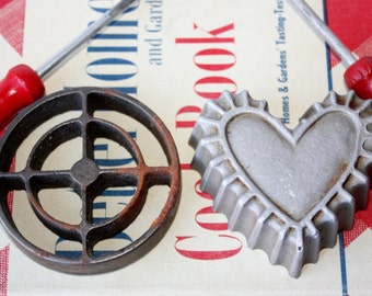 Vintage Scandinavian Rosette Iron Set-Patty Shell Mold-Timbale Mold-Housewares-Christmas Treats-Dessert Molds-Antique Kitchen Utensils