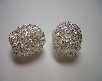 Silver plated wire beads, 2 wire wrapped beads, 18 to 20mm beads, silver plated, oval metal beads, silver wire, wrapped