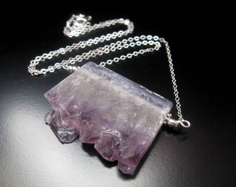 Amethyst Slice Necklace, Rough Slice Geode Pendant Sterling Silver Chain Necklace, Mother's Day, February Birthstone, Rough Stone Pendant