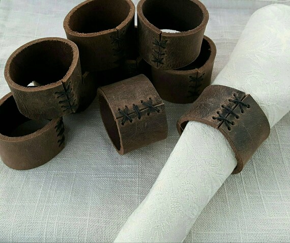 Set of Four Fawn Brown Leather Napkin Rings - Casual Dining- alfresco ~ Hostess Gift - Housewarming Gift - Home Decor- Kitchen Accessories