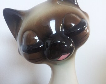 Happy 50s 60s Kitsch Siamese Cat Ceramic Ornament