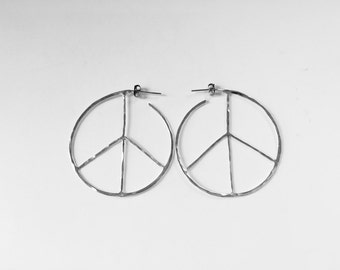 Small, Medium, or Large Peace Sign Hoop Earrings