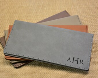 Personalized Faux Leather Checkbook Cover, Pocket, Wallet, Checkbook Cover, Vegan Leather, Engraved Checkbook Cover, Check Book Cover