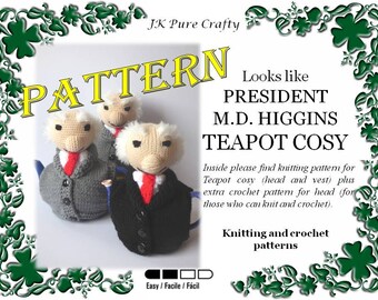 PATTERN for President Michael D. Higgins teapot cosy / Michael D. tea cosy/ Knitted teapot cosy pattern/Crochet teapot cosy