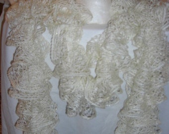 Handmade Knit Ruffle Scarf appr 4 x 72
