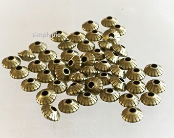 Corrugated Rondelle Antiqued Brass Metal Beads 5x3mm 50