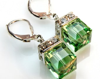 Peridot Crystal Earrings, Green Earrings, Drop Earrings, Dangle Earrings, Wedding Bridesmaid Earrings, August Birthday Birthstone Jewelry