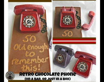 Telephone Chocolate Gift/Retro Phone/Dial Telephone/50th birthday edible/novelty chocolate 40th/50th/60th/70th/80th/fun friend/dad/mum/son