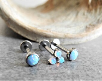 ATSM-F136 titanium Flower fire Opal set or single, Earrings,Forward Helix,tragus, conch, triple helix Internal threaded, 16 guage