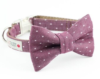 Chambray Burgundy Dot Dog Bowtie Collar