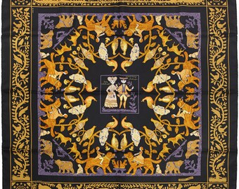 HERMES SCARF Silk "Early America" by Françoise De La Perriere 90cm Carre 100% Auth