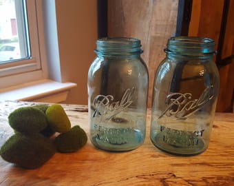 Lot of 2 Vintage Aqua Ball Perfect Mason Jars Quart Size