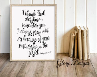 PRINTABLE, Bible Verse printable, I thank God every time I remember you, Bible Verse, Philippians 1:3-5, Scripture Art, Scripture printable