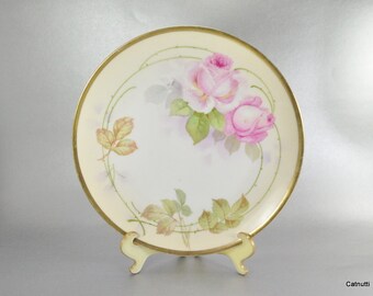 Prussia Royal Rudolstadt Plate Pink Rose Floral 8 Inch Antique Beyer and Bock