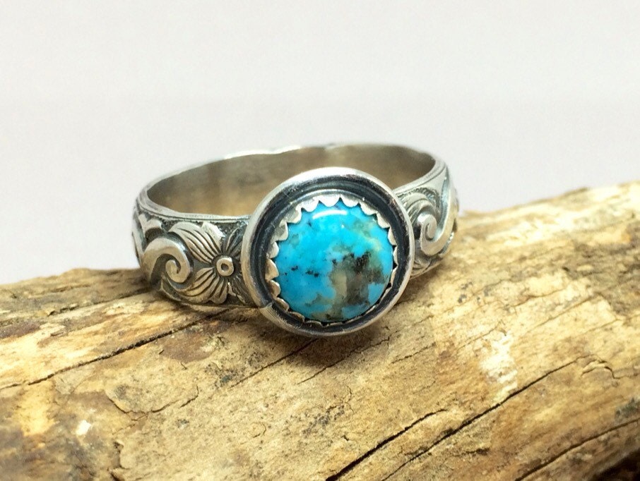 Western Style Turquoise Ring For Men Wide Ring Band
