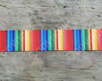 1" Grosgrain RAINBOW Sarape Serape Ribbon Mexican Blanket Day of the Dead Dia De Los Muertos Pattern Zarape Zerape
