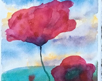 Poppy - Original watercolour 19 x 28 cm #21 #easybuy watercolour