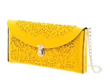 Bride yellow purse / wedding clutch bag / vegan vinyl handbag / yellow clutch bag / unique gift / serious about fashion / medusa bags