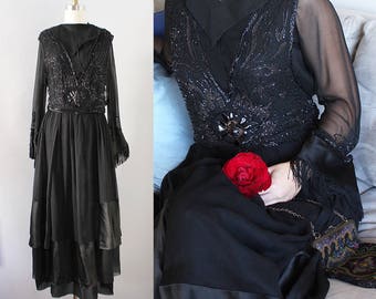 Edwardian Gown / Vintage Antique Silk Chiffon 1910s Gown / XS