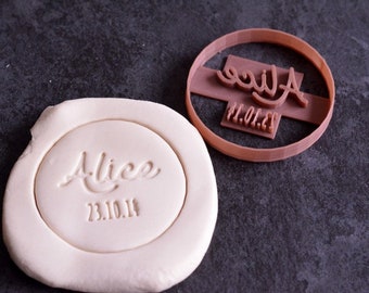 Custom circle Name and date cookie cutter (Personalized) - Name cookie cutter - Personalized cookie cutter - Name cookie cutter Custom gift