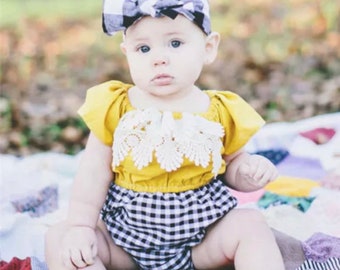 Molly gingham lace romper