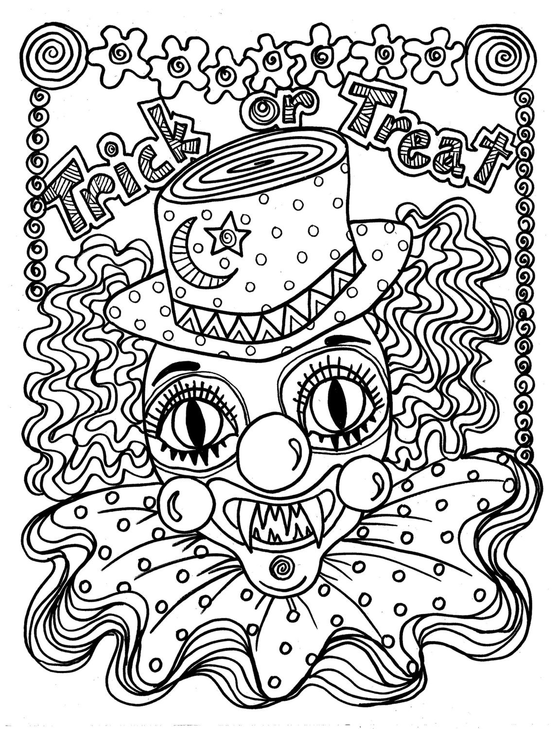 Instant Download Scary Clown Halloween Spooky Coloring page