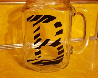 Zebra Print Letter Mason Jar