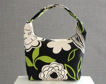 Large Insulated Lunch Bag, Large Women Lunch Bag, Large Work Lunch Tote,Large Lunch Bag,Reusable Lunch Bag,Large White Flower on Black