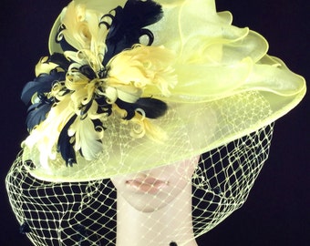 Yellow Kentucky Derby Hat with veiling