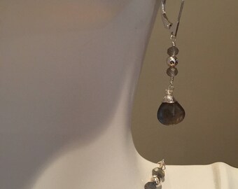 Labradorite and Sterling Silver Earrings Labradorite Drop Earrings Labradorite Jewelry Labradorite Earrings Gemstone Drop Earrings