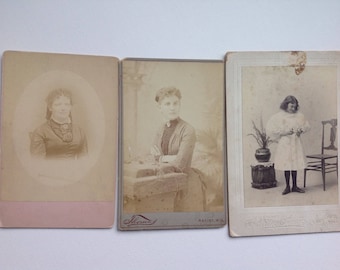 A group of(3) cabinet card portraits 1860's/70's Albumen black and white Connecticut Wisconsin