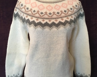 Vintage Shetland Wool Hand Knit Fair Isle Sweater