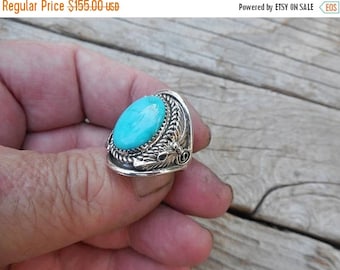 ON SALE turquoise ring handmade and signed in sterling silver, by Lee McCray, a Navajo silversmith