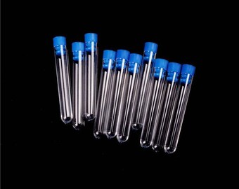 10pcs 12*75mm Borosilicate Glass Test Tube Rimless Pyrex Push Caps Lab Clear