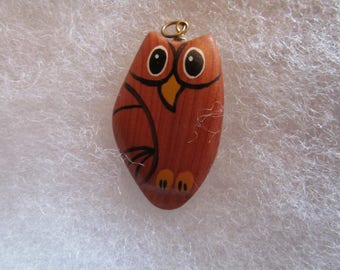 Owl (natural wood) Pendant - handcarved and handpainted