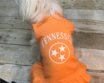 Tennessee dog dress, dog dress, school spirit dog dress, tri star dog dress, TN dog dress, orange dog dress