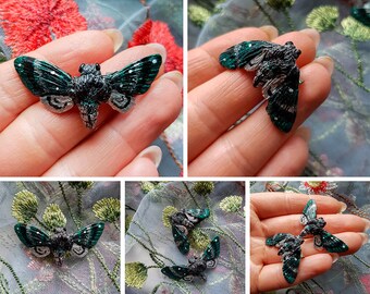 Moth Brooch Green/silver 4.5 cm