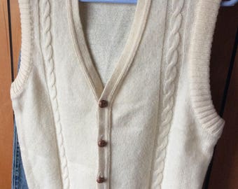 VINTAGE SWEATER VEST, knit, cardigan, cream, cables, Levis, mens m, unisex