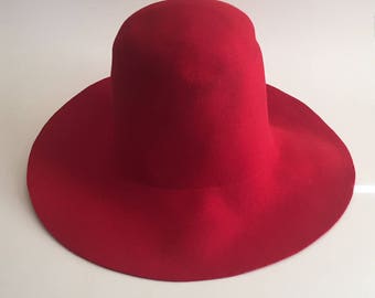 Vintage 70s Belvedere Floppy Hat Red 100% Wool Felt
