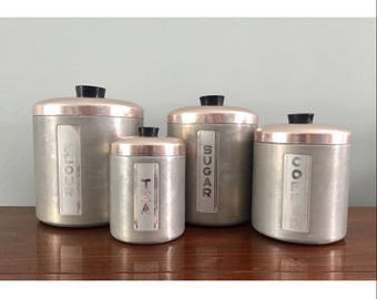 1940s Brushed Aluminum Canister Set