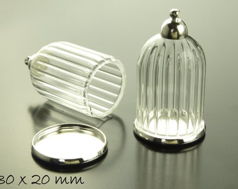 1 glass dome hollow bead with shutter 30 x 20 mm