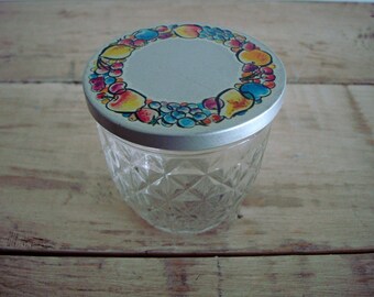 Vintage BALL Quilted JELLY Jam JAR with Metal Fruit Cap-Crystal Glass Storage & Decor