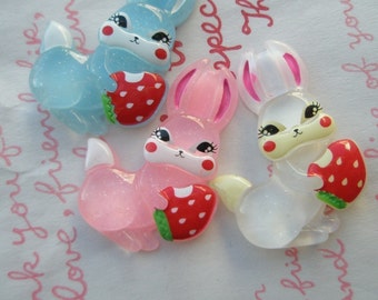 sale Retro Bunny with Strawberry Yum Yum 3pcs Set B White Blue Pink