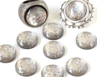 Cabochon resin - Glitter - circular (12mm) - grey - CABSYRD12GRI963