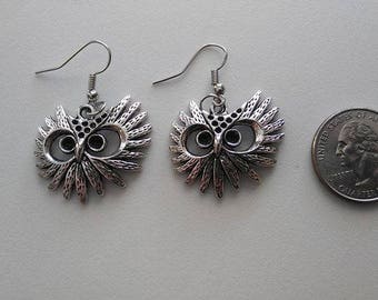 Tibetan Silver Owl Eyes Earrings or Corded Necklace