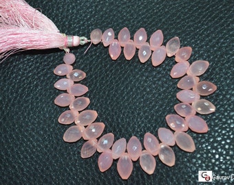 Brand New Pink Chalcedony Dew Drop Faceted,7 inch Strand ,6x9 to 7x11 mm