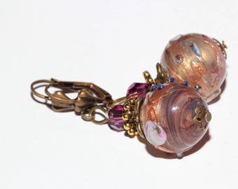 Pink lampwork beads earrings
