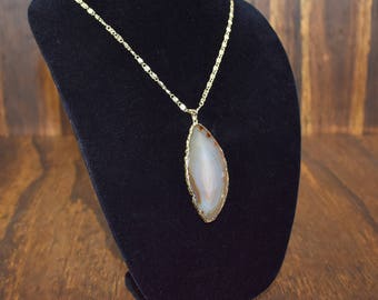 Gold Tone Necklace with Brown Stone Pendant