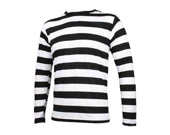 Men's Long Sleeve Black & White Striped Shirt